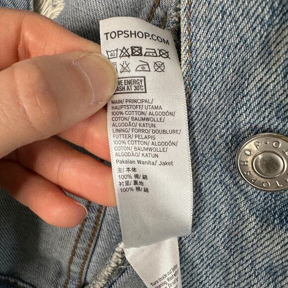 Topshop Light Denim Super Distressed Button Front Jean Jacket - Picture 5 of 8